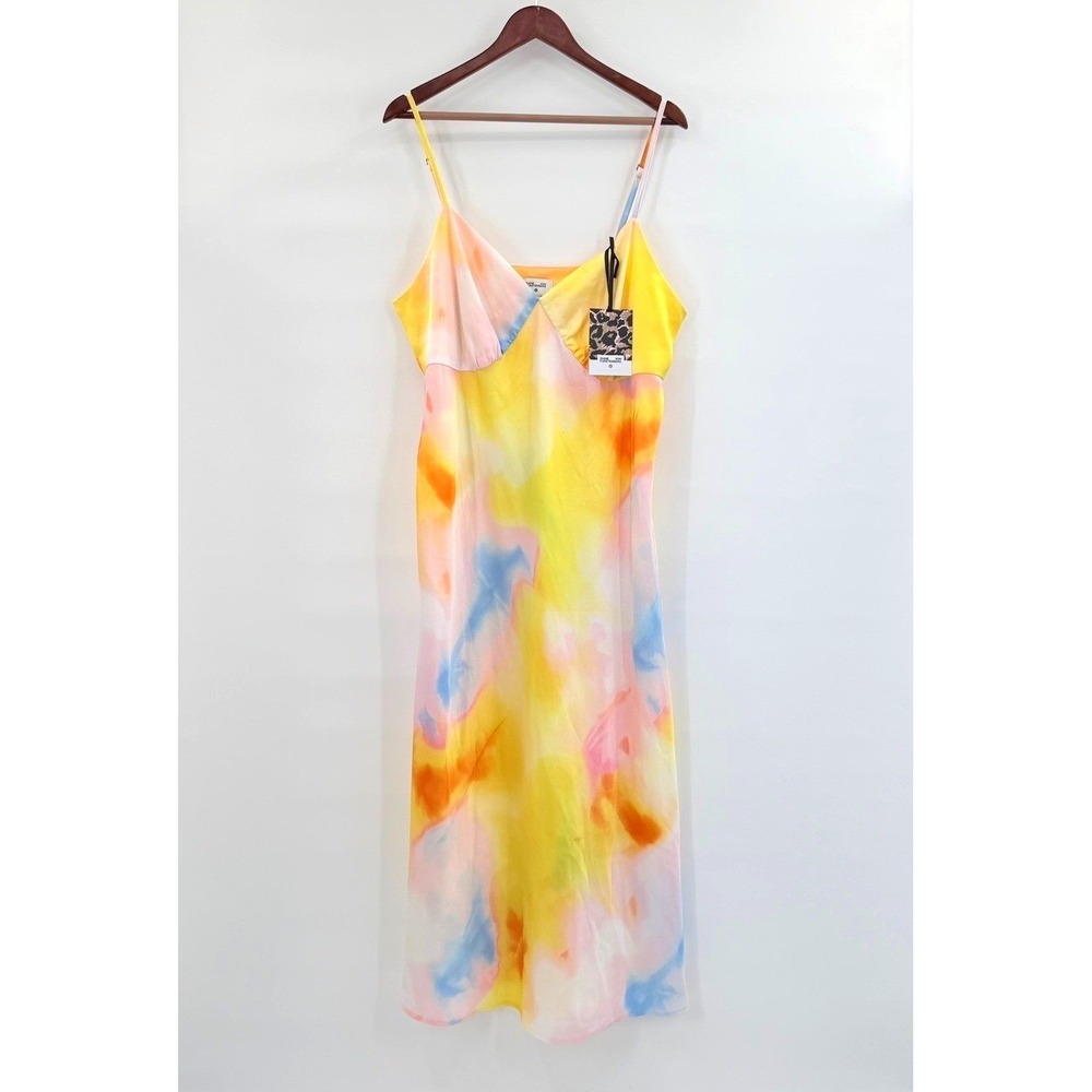 Satin Minimal Slip Dress Skinny Strap 2X DVF Target Pastel Sunset Watercolor NWT - Picture 2 of 11